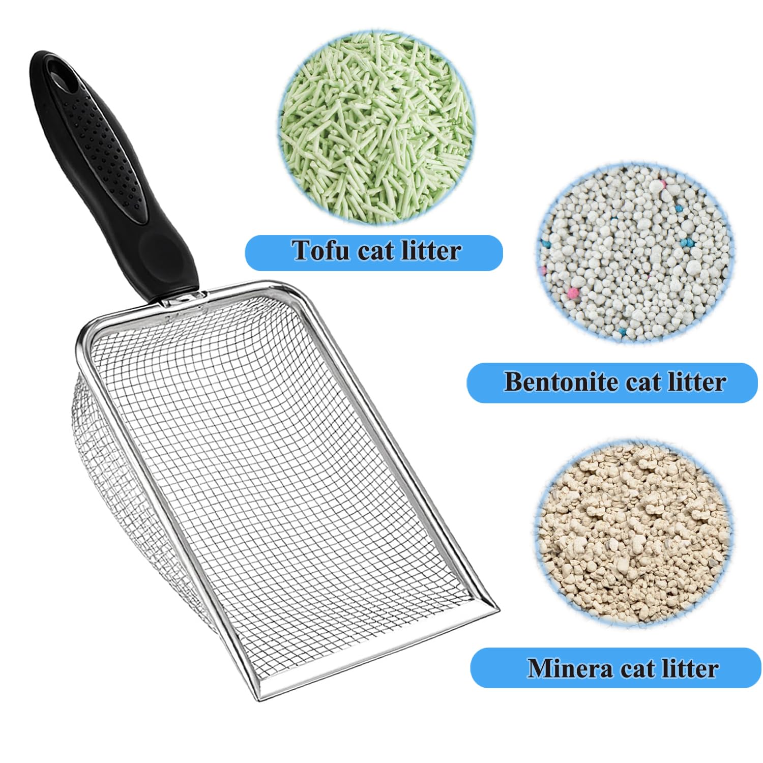 itPlus stainless steel mesh scoop close-up highlighting durable construction