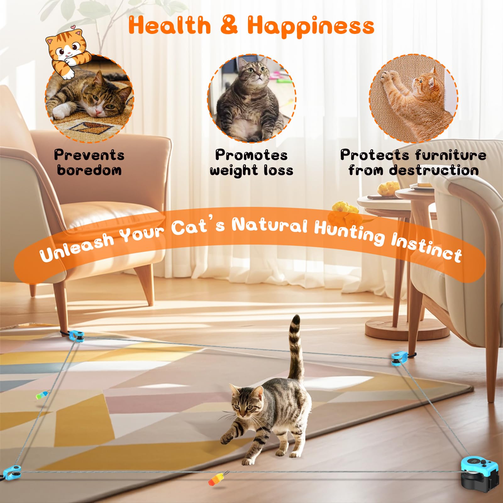 ITSHINY interactive cat treadmill blue feather-attachment for varied play