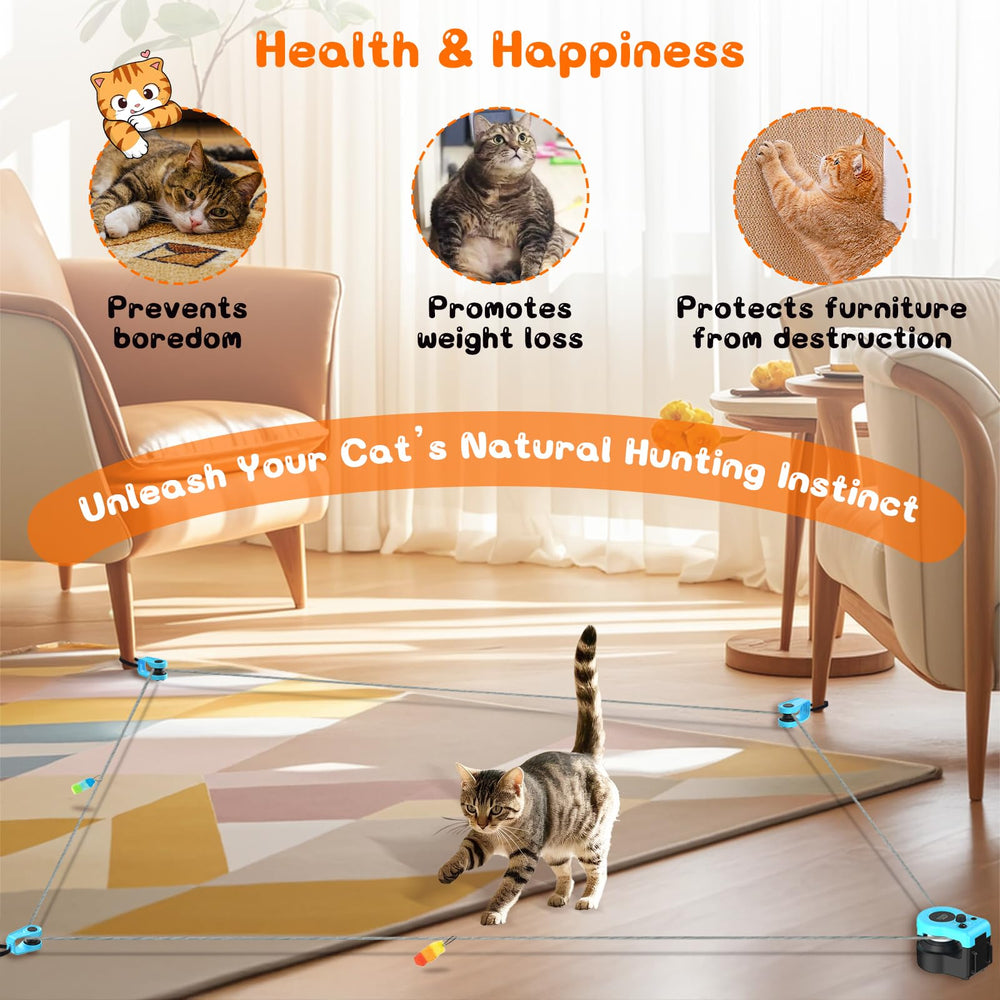 ITSHINY interactive cat treadmill blue feather-attachment for varied play
