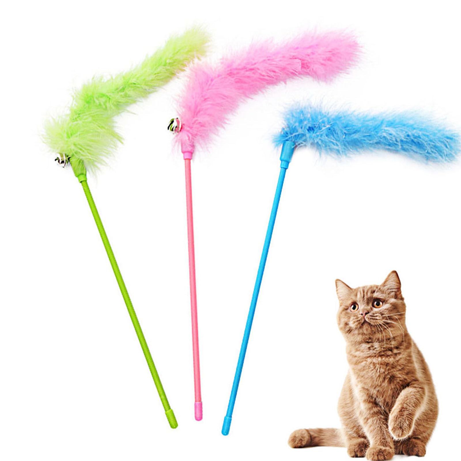 IUHKBH Cat Wand Toys pink feather for playful exercise and curiosity.