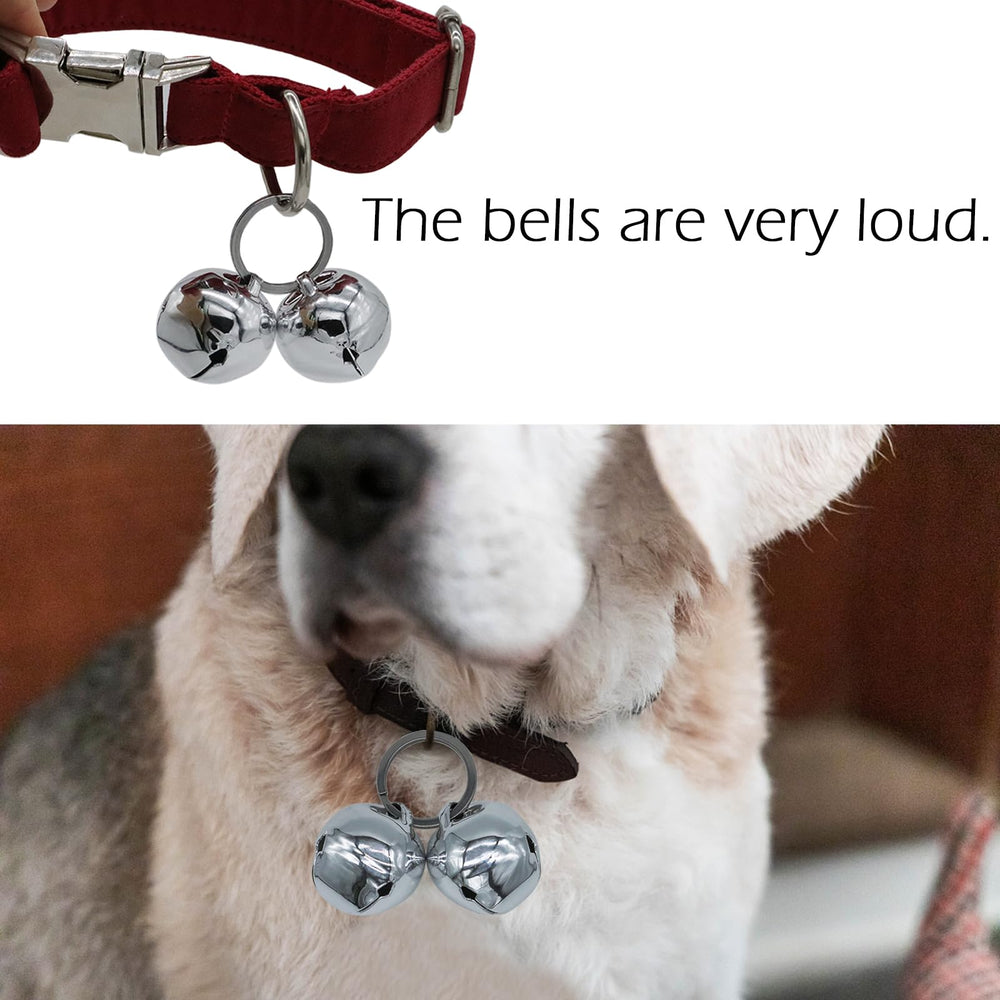 IVIA PET large dog bells hanging on collar during dress-up for stylish look.