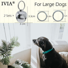 IVIA PET large dog bells on collar detail shows easy attachment and durable metal.