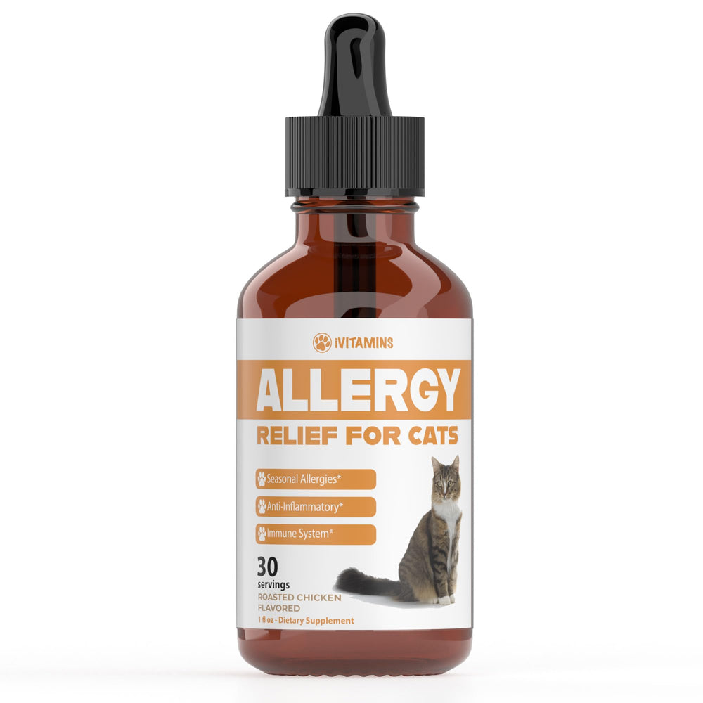 iVitamins Allergy Relief for Cats bottle with dropper for easy dosing and support