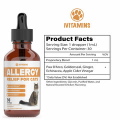 iVitamins Allergy Relief for Cats dropper image demonstrates precise dosing for immune support