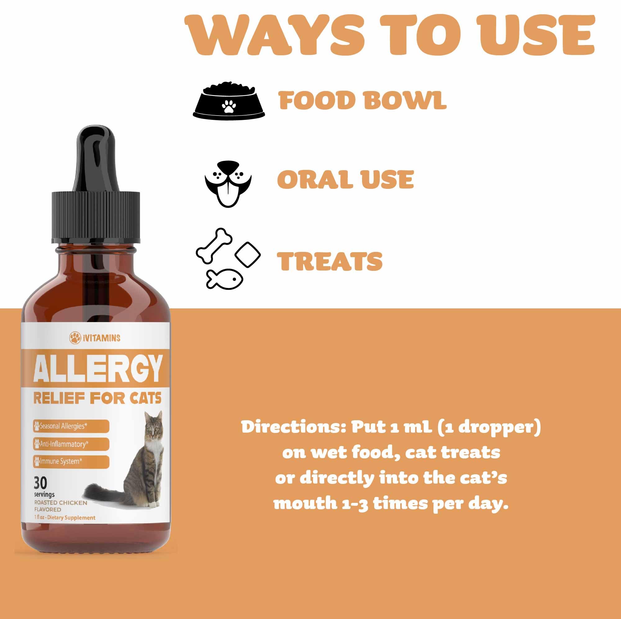iVitamins Allergy Relief for Cats immune-support focus, bottle label emphasizes balanced health