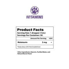 iVitamins Melatonin for Dogs bacon flavor drops delivering tasty calming support.