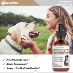 iVitamins Turkey Tail for Dogs tincture label highlights ingredients.