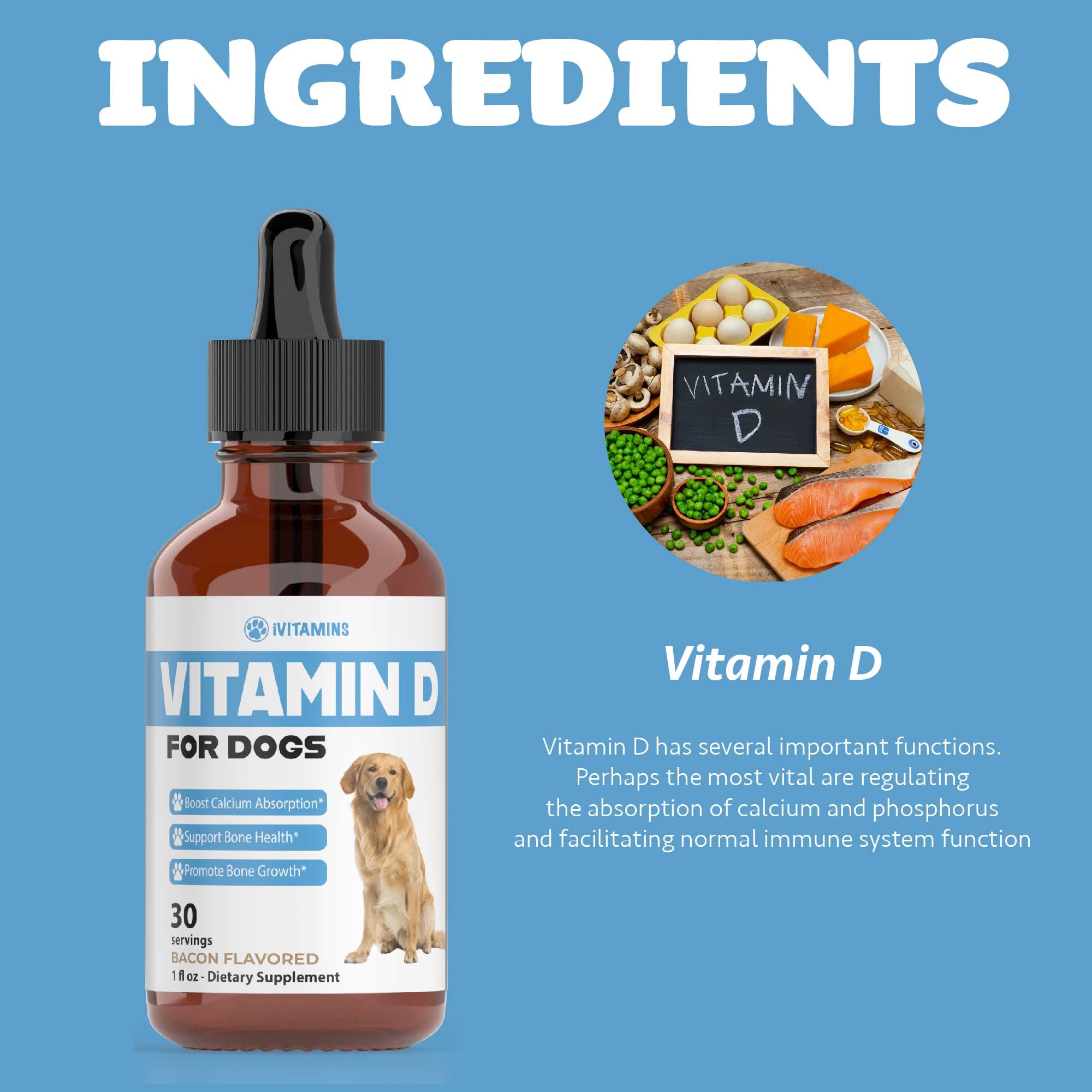 iVitamins Vitamin D for Dogs bone-health emphasizes strong bones.