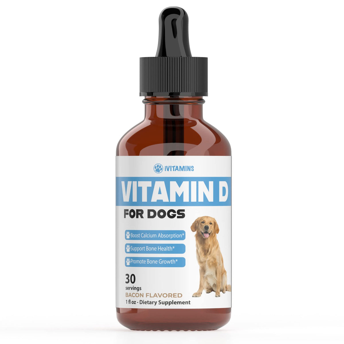 iVitamins Vitamin D for Dogs bottle with drops supports bone health.