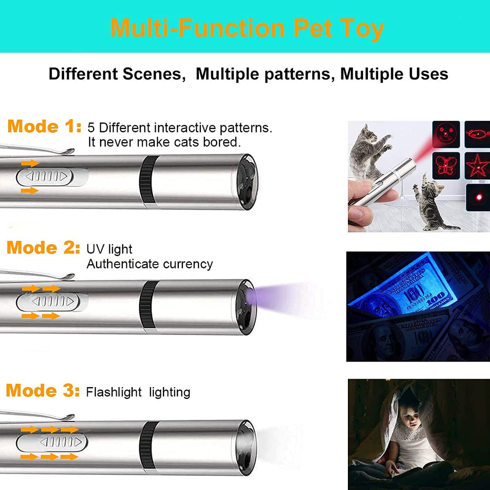 IVVTRYI laser pointer cat toy color modes red purple white for varied play