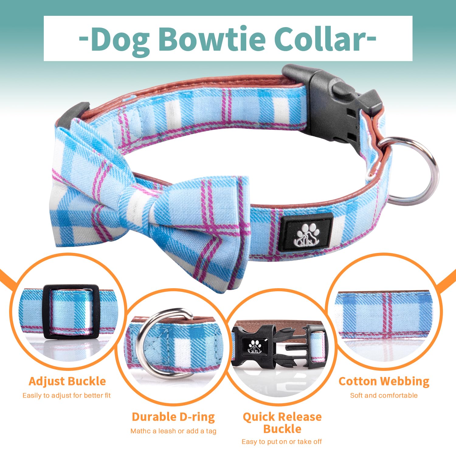 IVY&LANE adjustable collar showing neck girth range for dogs of various sizes.
