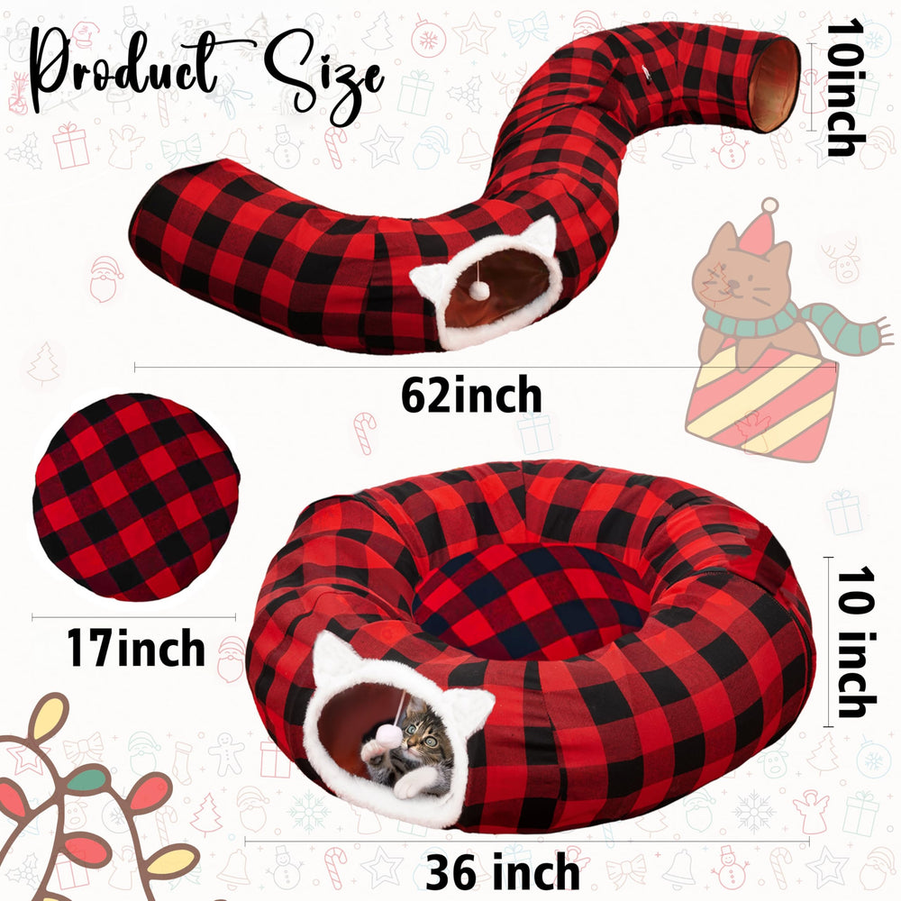 IVYALIST cat tunnel with hanging pom-poms for interactive enrichment