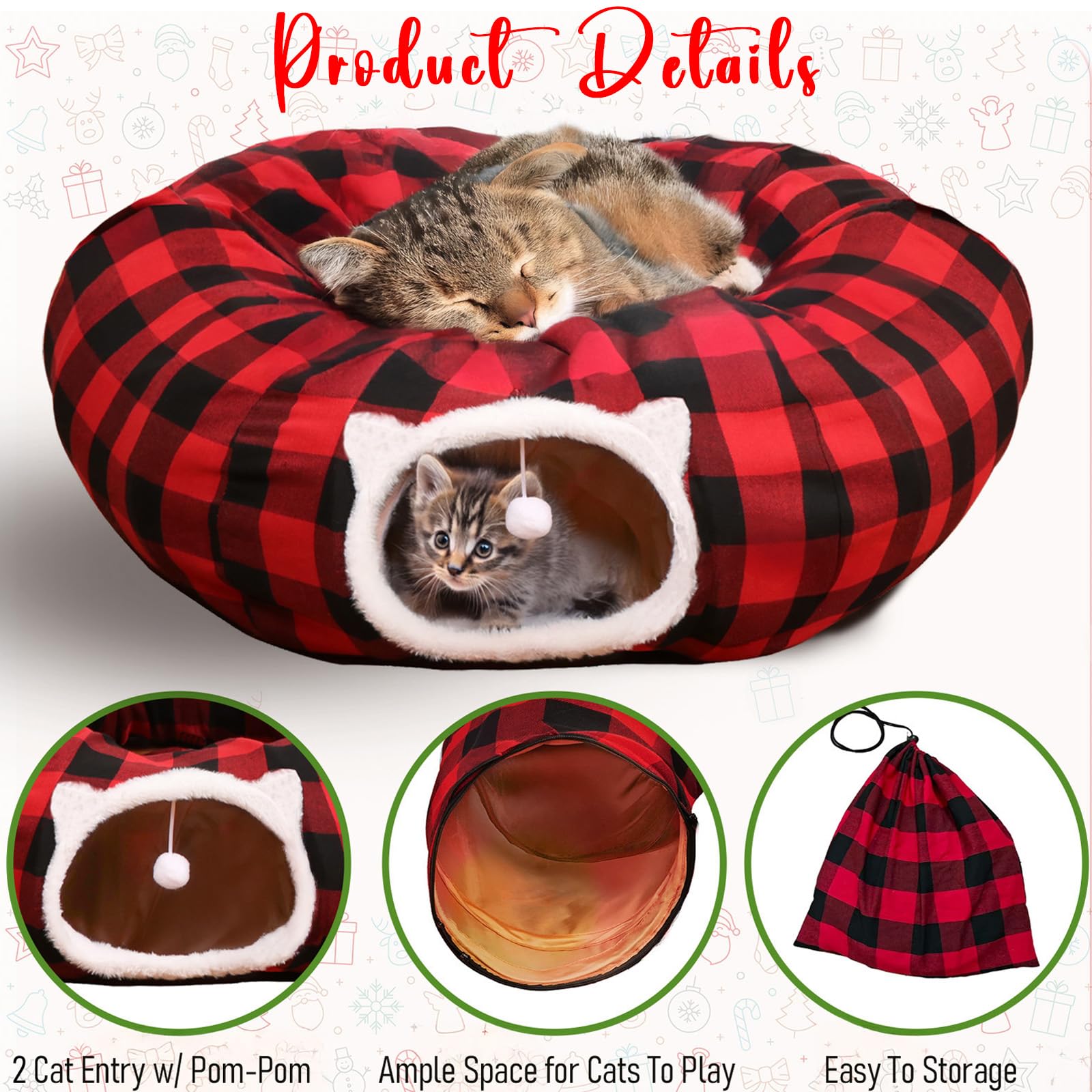 IVYALIST cat tunnel inner diameter 10 inches for cozy fit