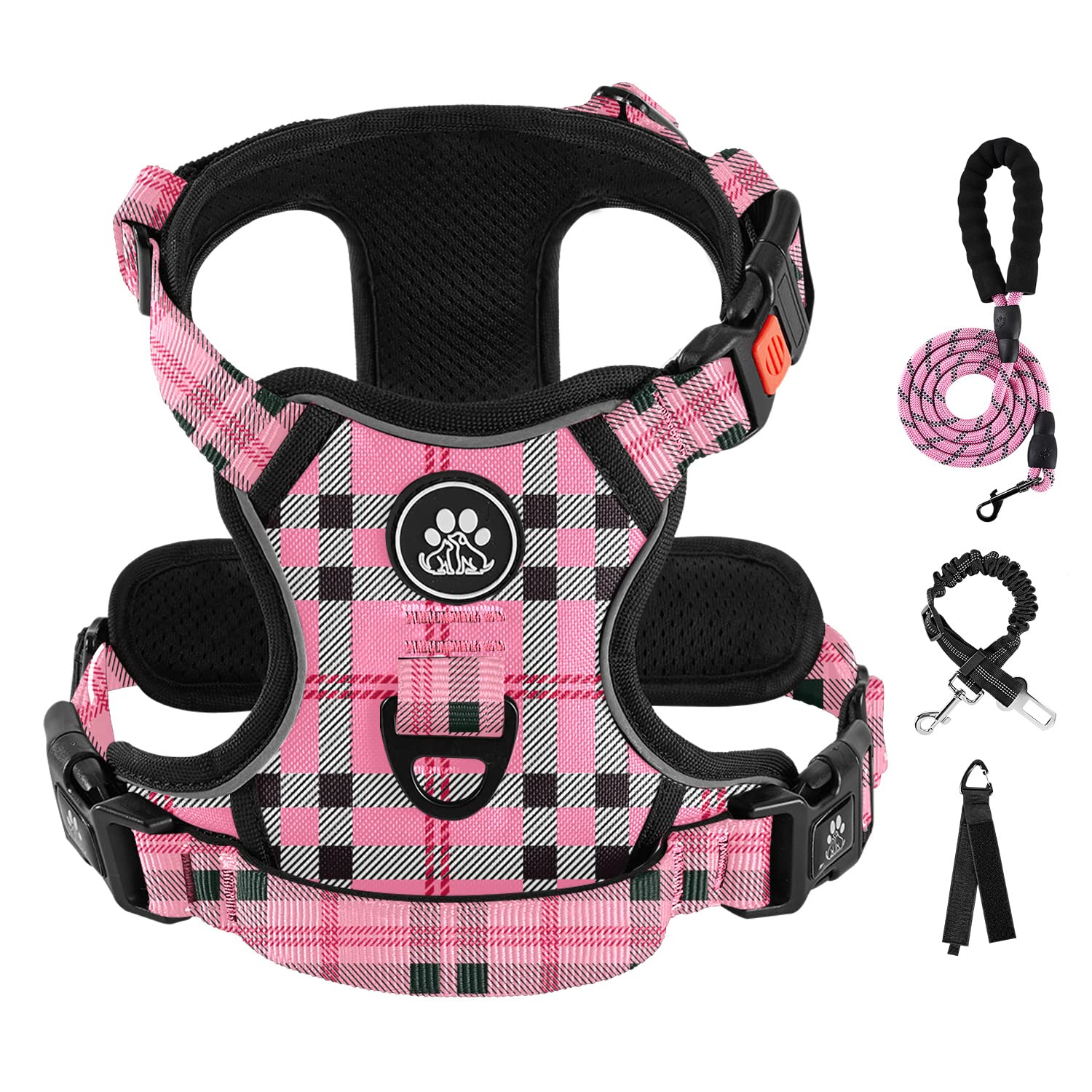 IVY&amp;LANE checkered pink harness front view with secure fit.