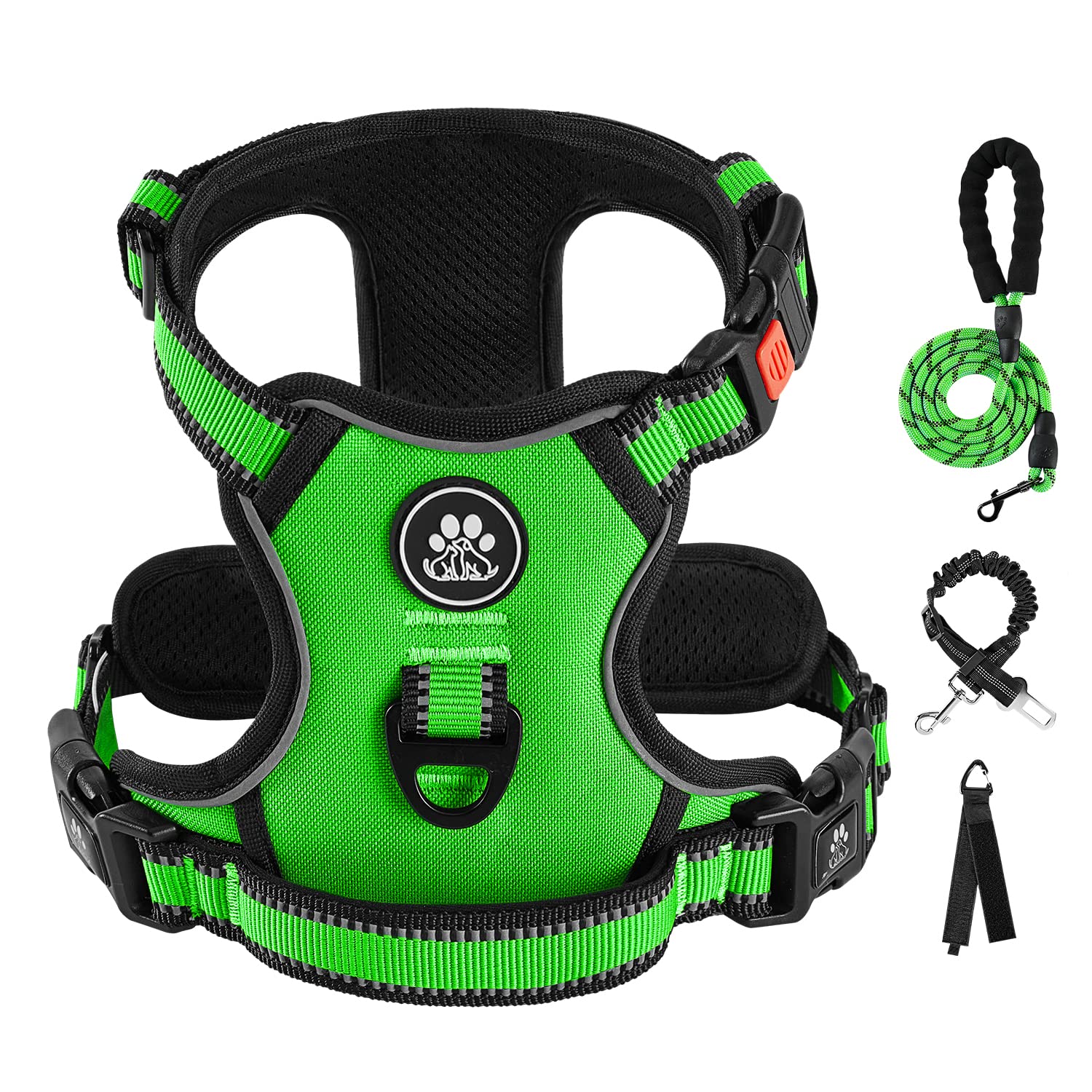 IVY&LANE No Pull Harness green front view highlighting easy-on neck-side design