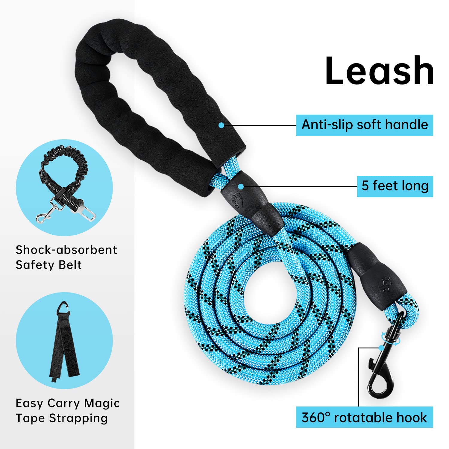 IVY&LANE No Pull Harness blue adjustable webbing, comfortable fit with even chest support.