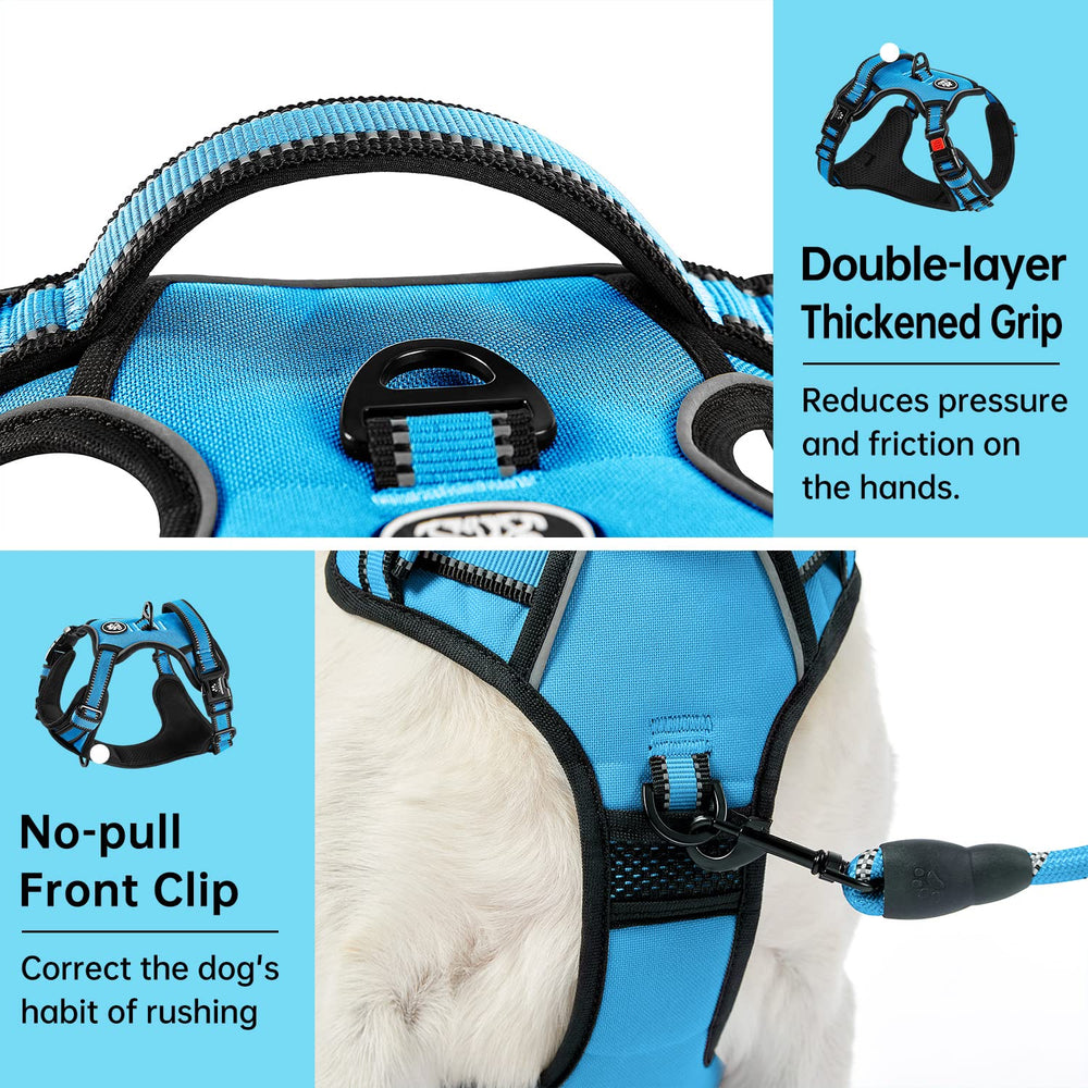 IVY&LANE No Pull Harness blue soft handle, gentle grip for easier leash control.