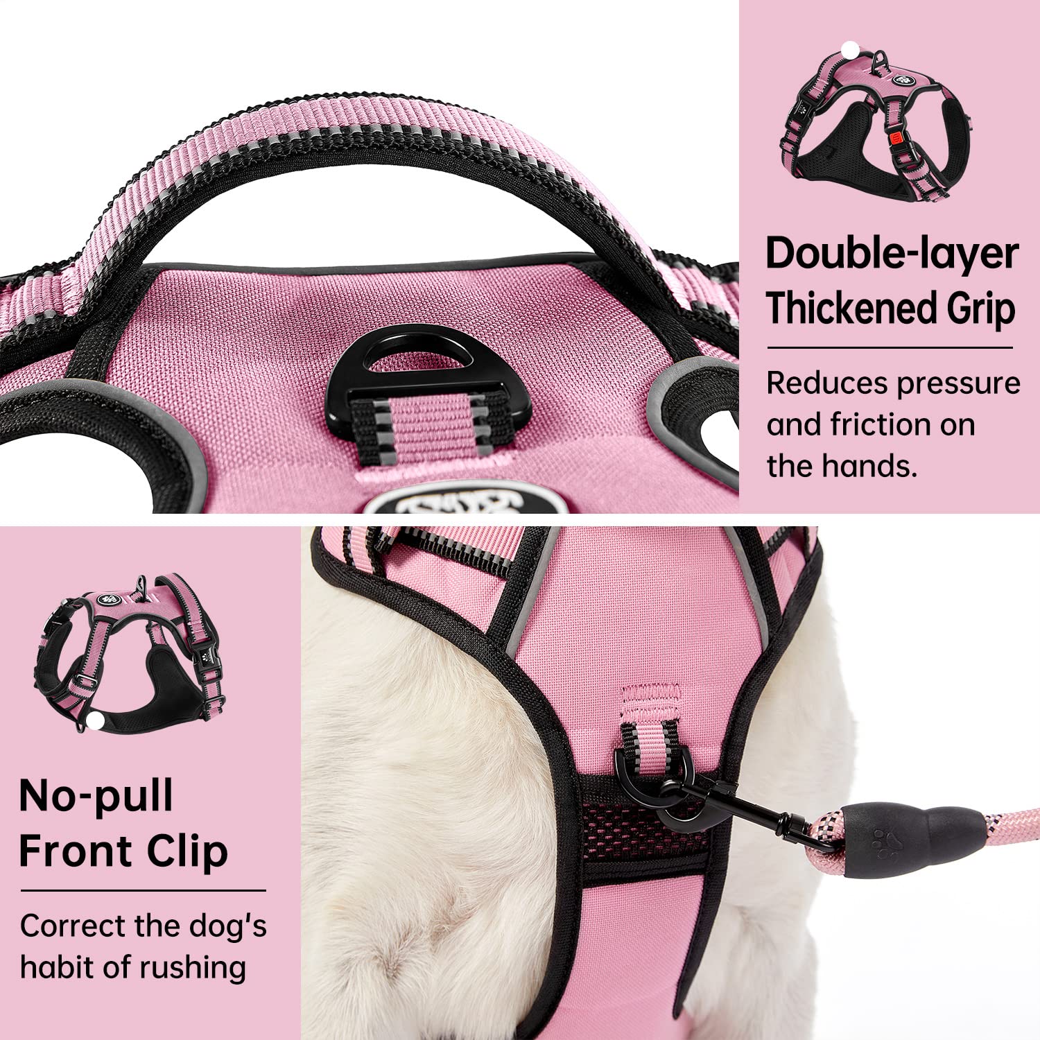 IVY&LANE No Pull Harness pink reflective strip boosts night visibility