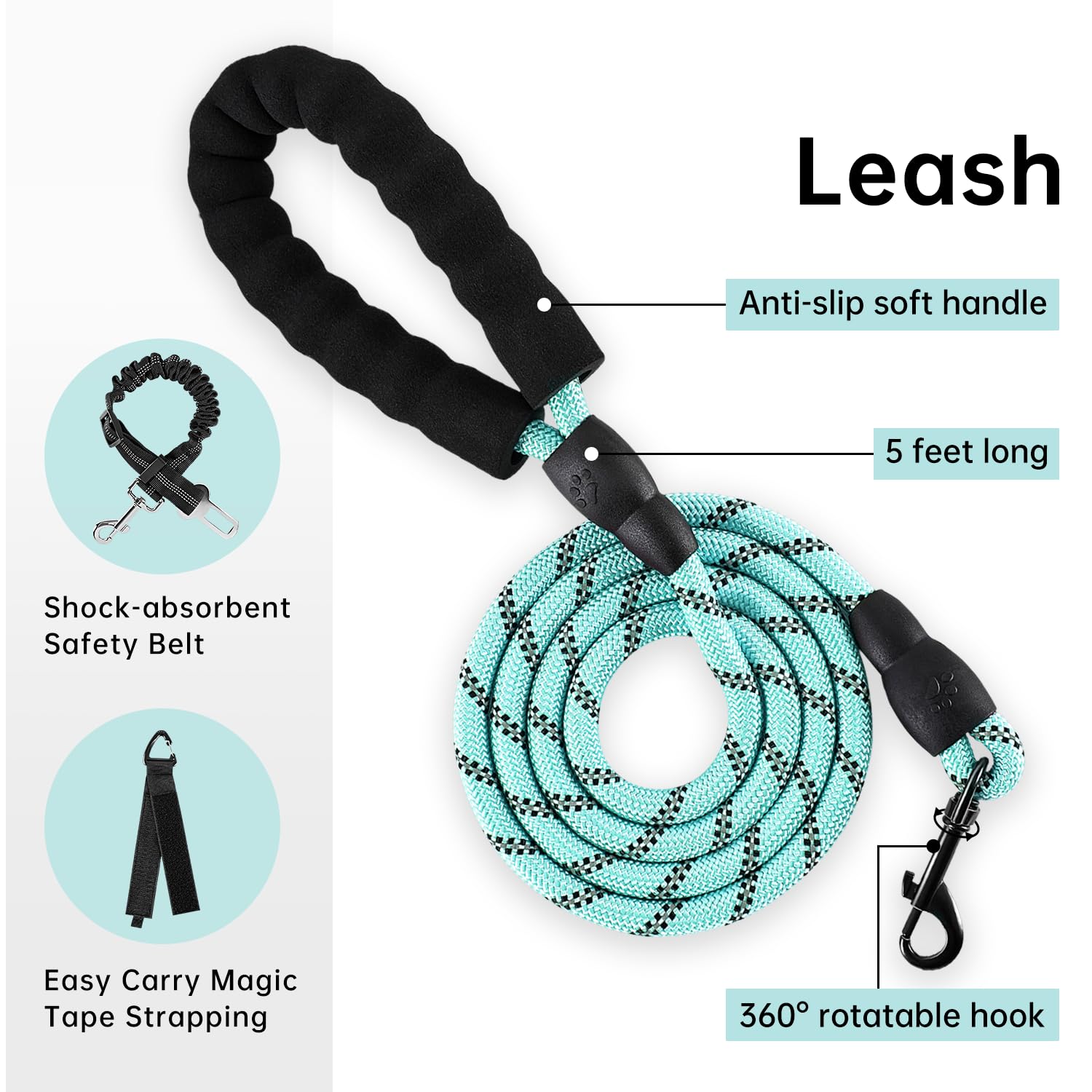 IVY&LANE No Pull Harness turquoise adjustable points ensure a secure, no-choke fit