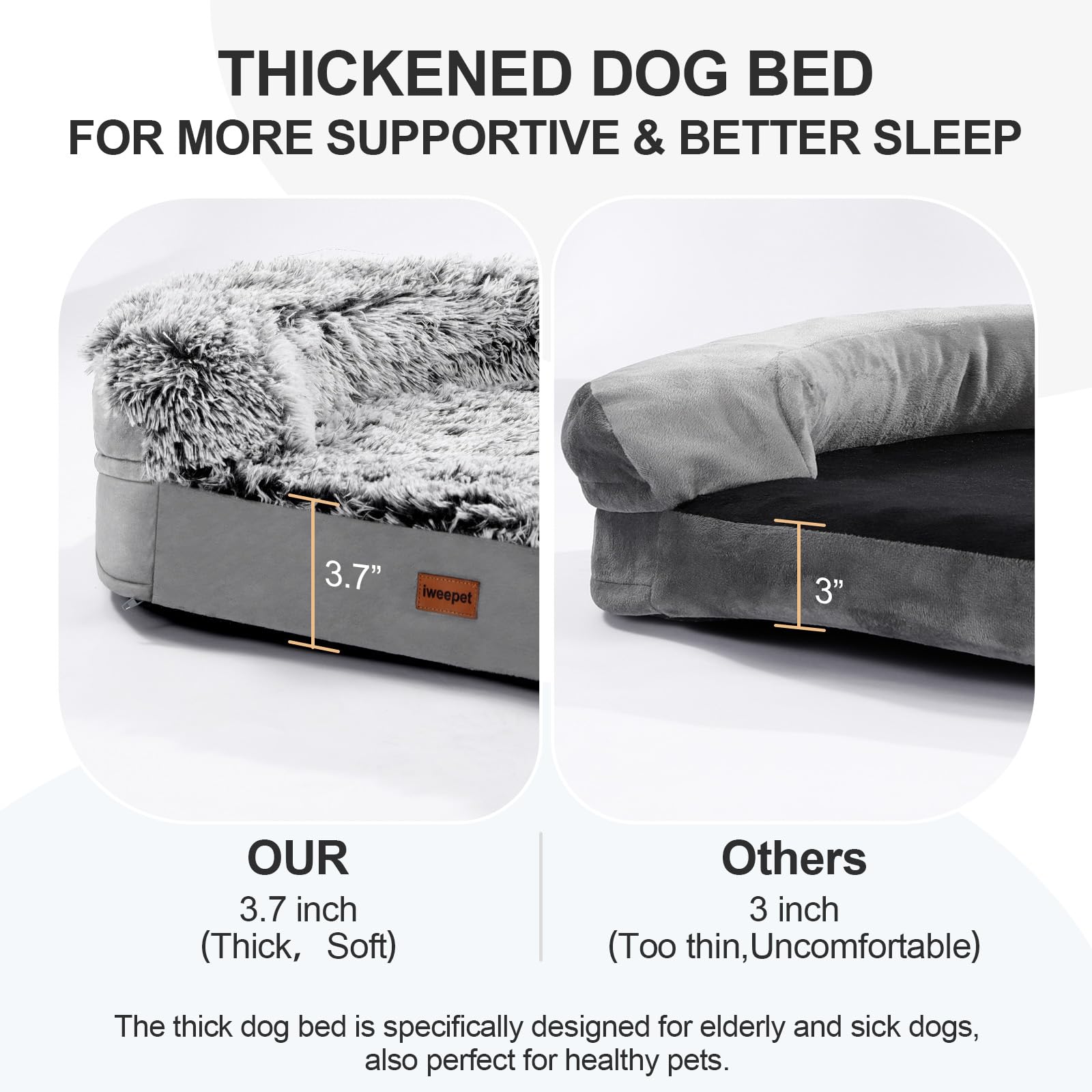 iweepet bed reinforced bolster supports head and neck for restful naps.