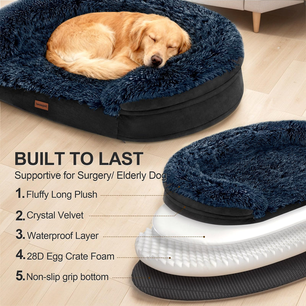 iweepet black dog bed oval non-slip bottom highlights stable placement on hard floors