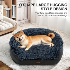 iweepet black dog bed oval side view shows raised edges for cozy cuddling and neck support