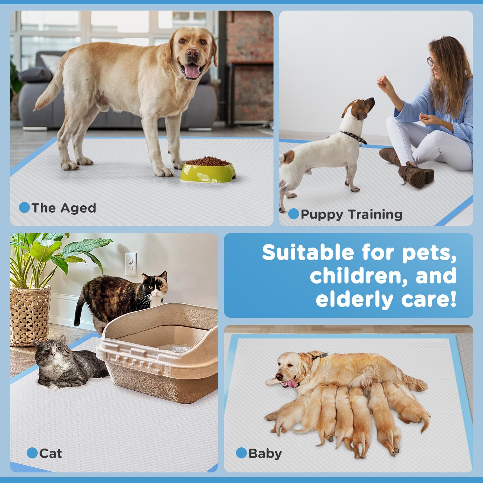 iweepet multi-pet use pad setup shows versatile placement in cages, crates, or beds.