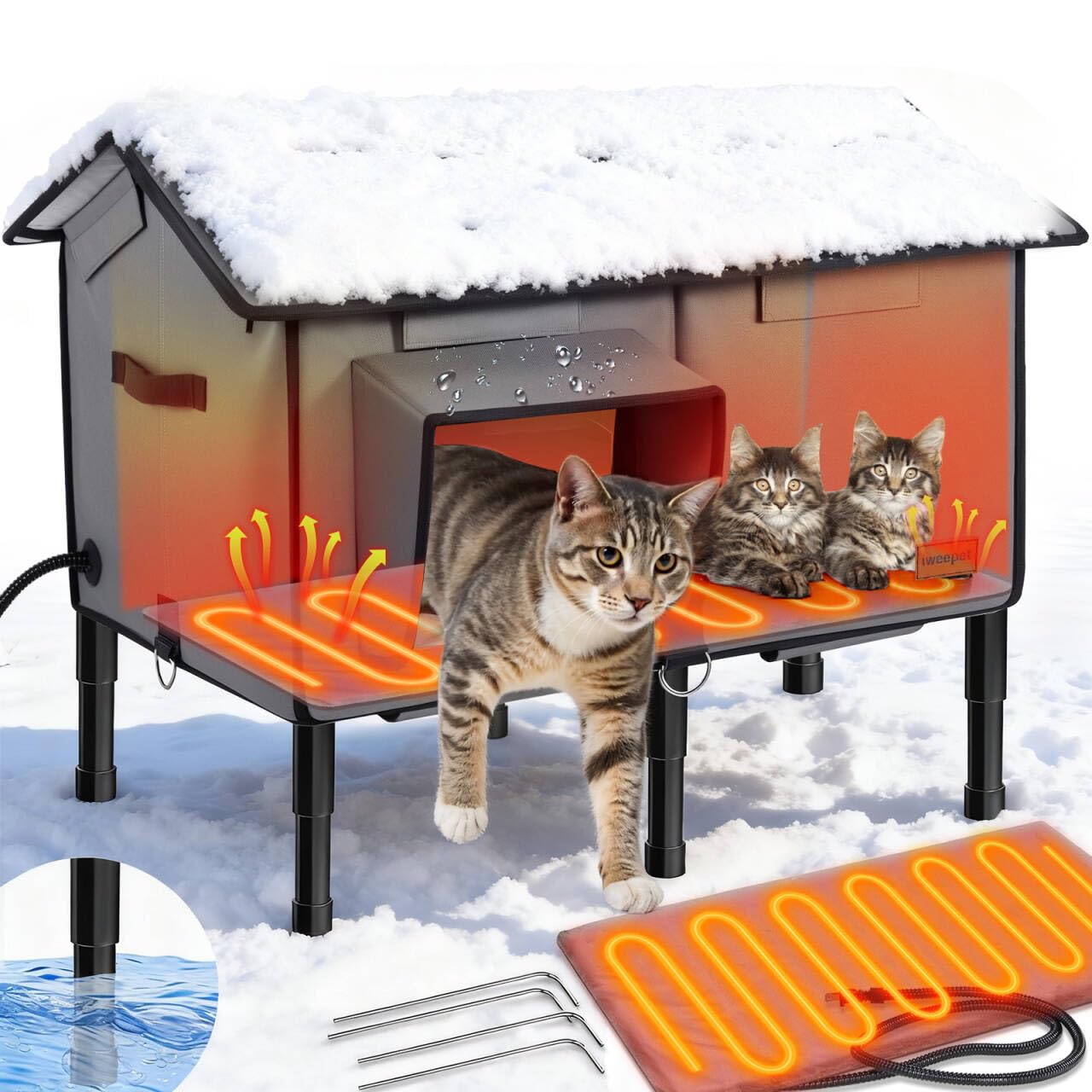 iweepet upgraded weatherproof cat house exterior shows durable shelter for outdoor cats.
