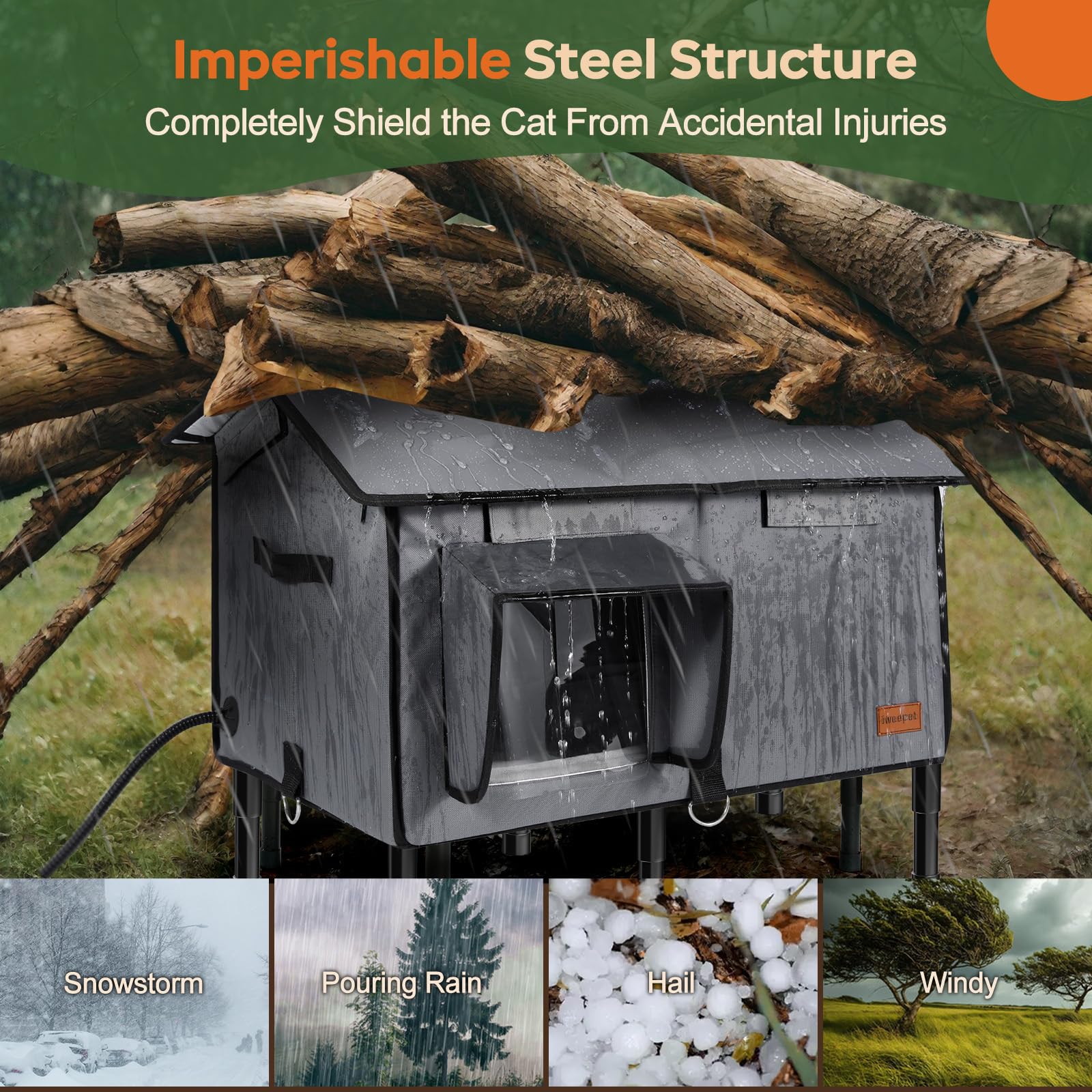iweepet windproof awning with insulation layer shields interior from drafts.