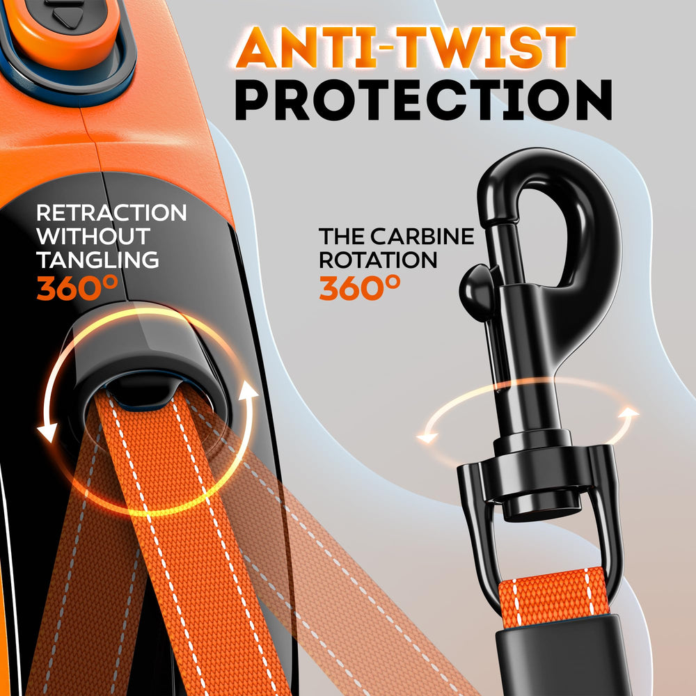 IWOOFI retractable leash extended to 16.4 feet for dog exploration.
