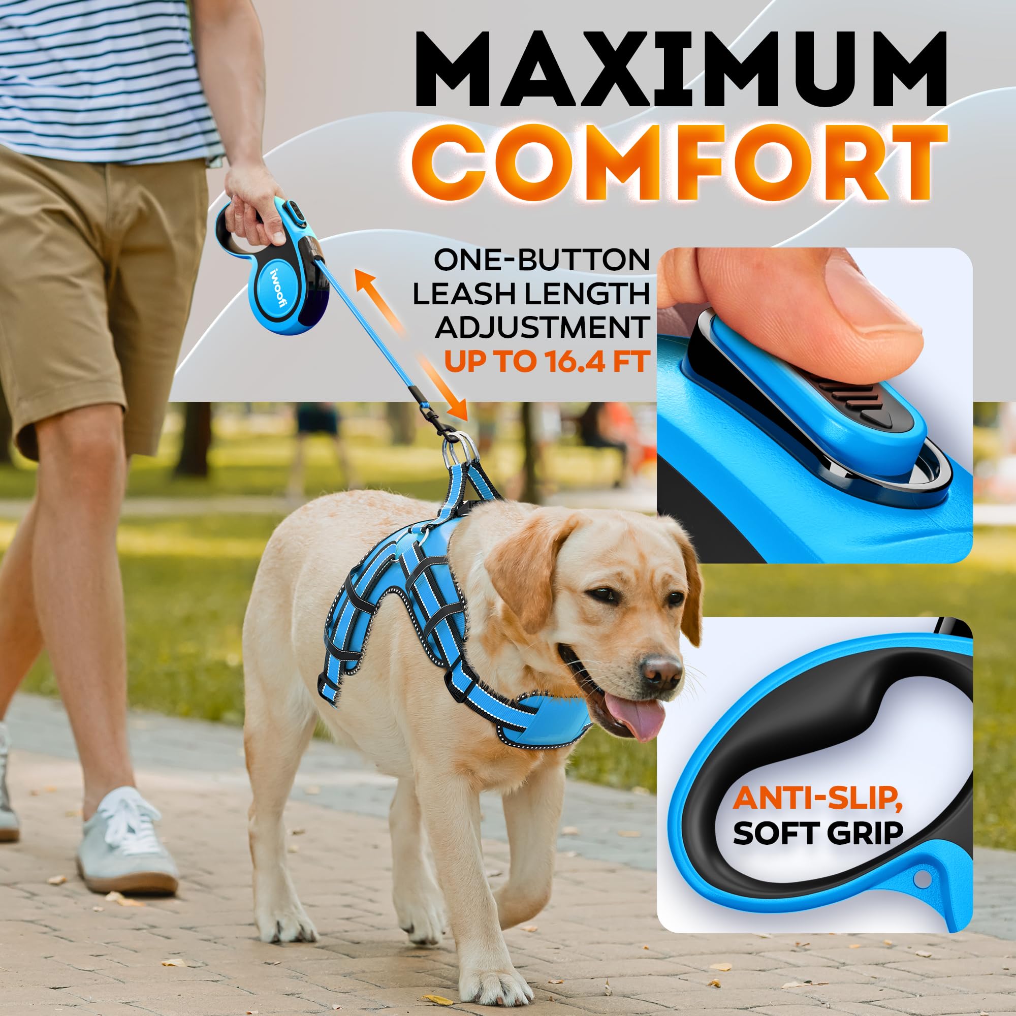 IWOOFI soft anti-slip handle ensures fatigue-free grip on long walks
