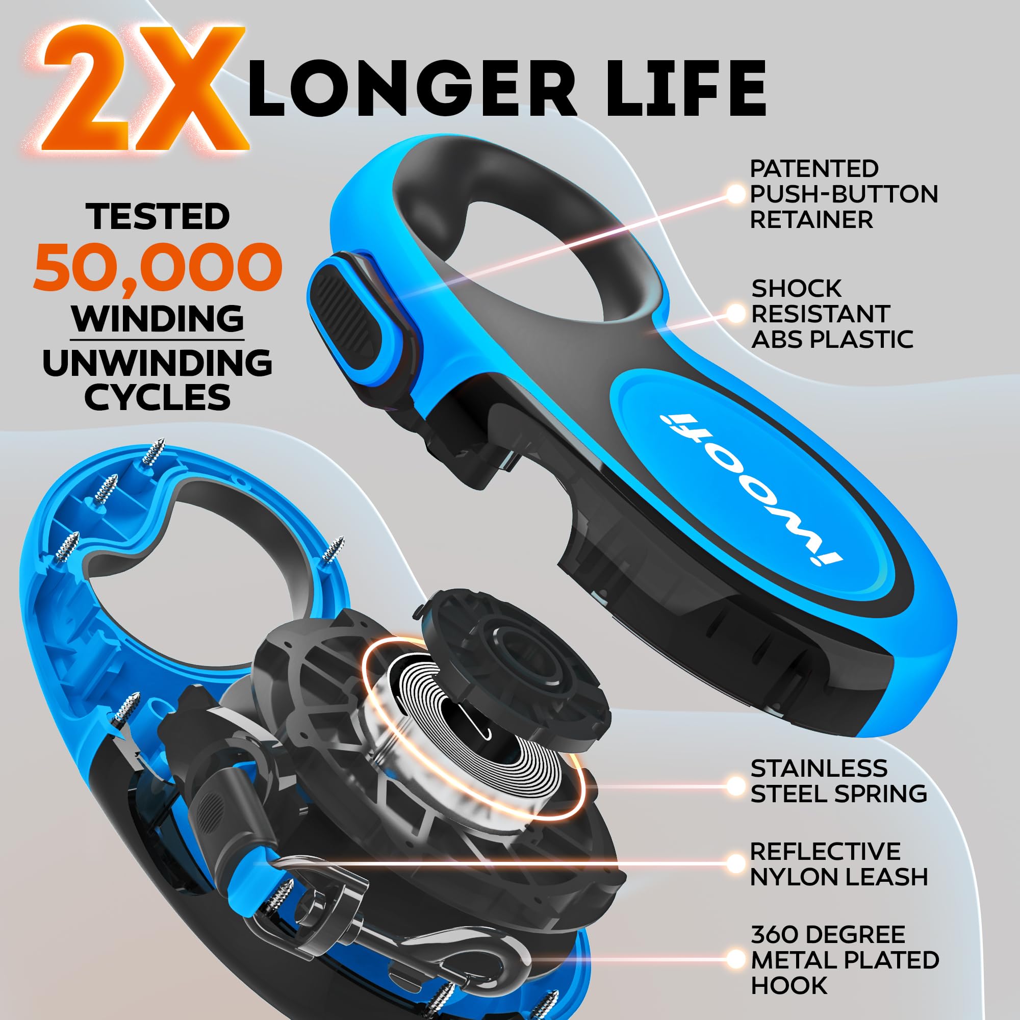 IWOOFI stainless steel spring close-up demonstrates durability for strong dogs