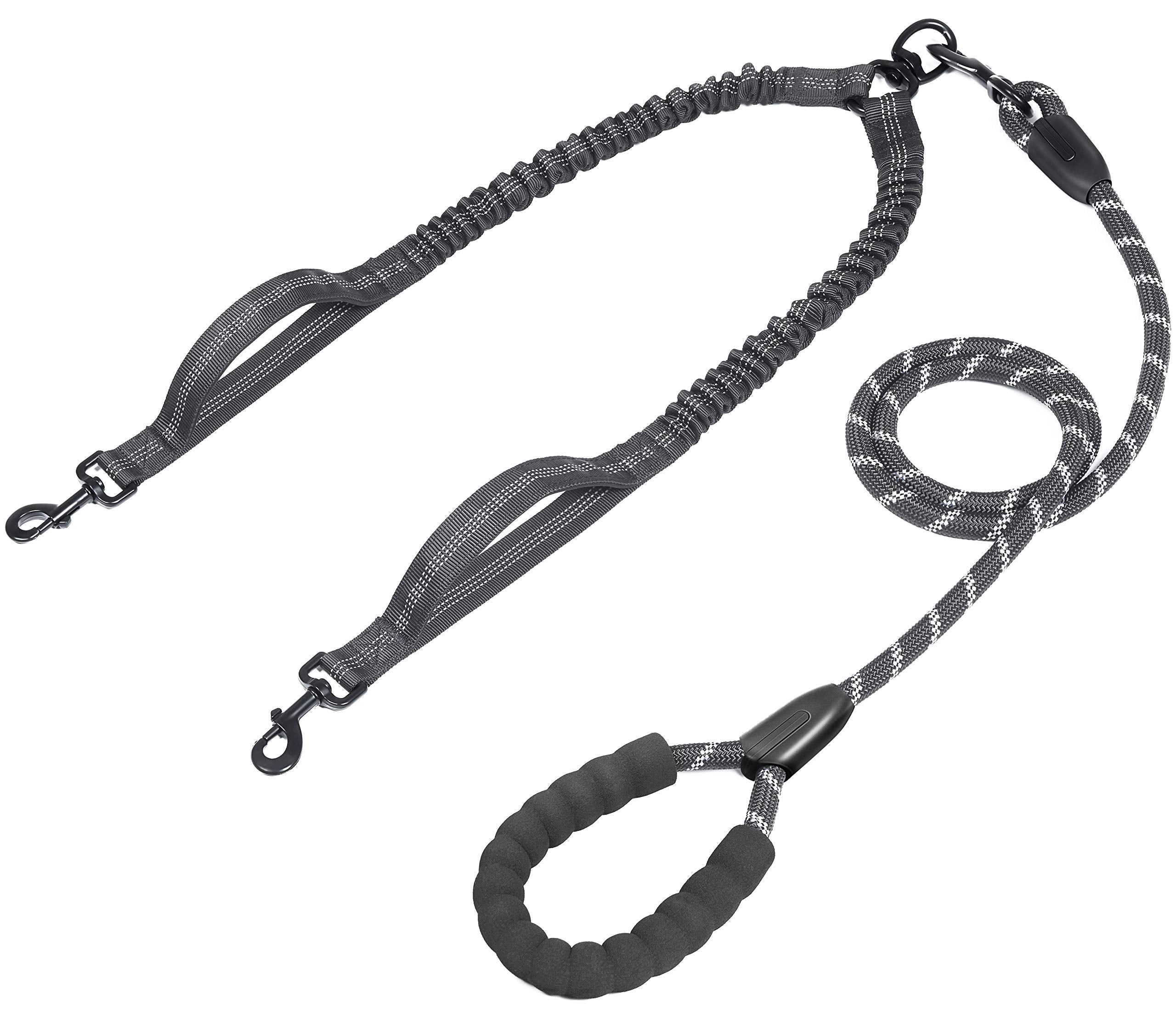 iYoPets double dog leash with 360 swivel reduces tangling during two-dog walks.