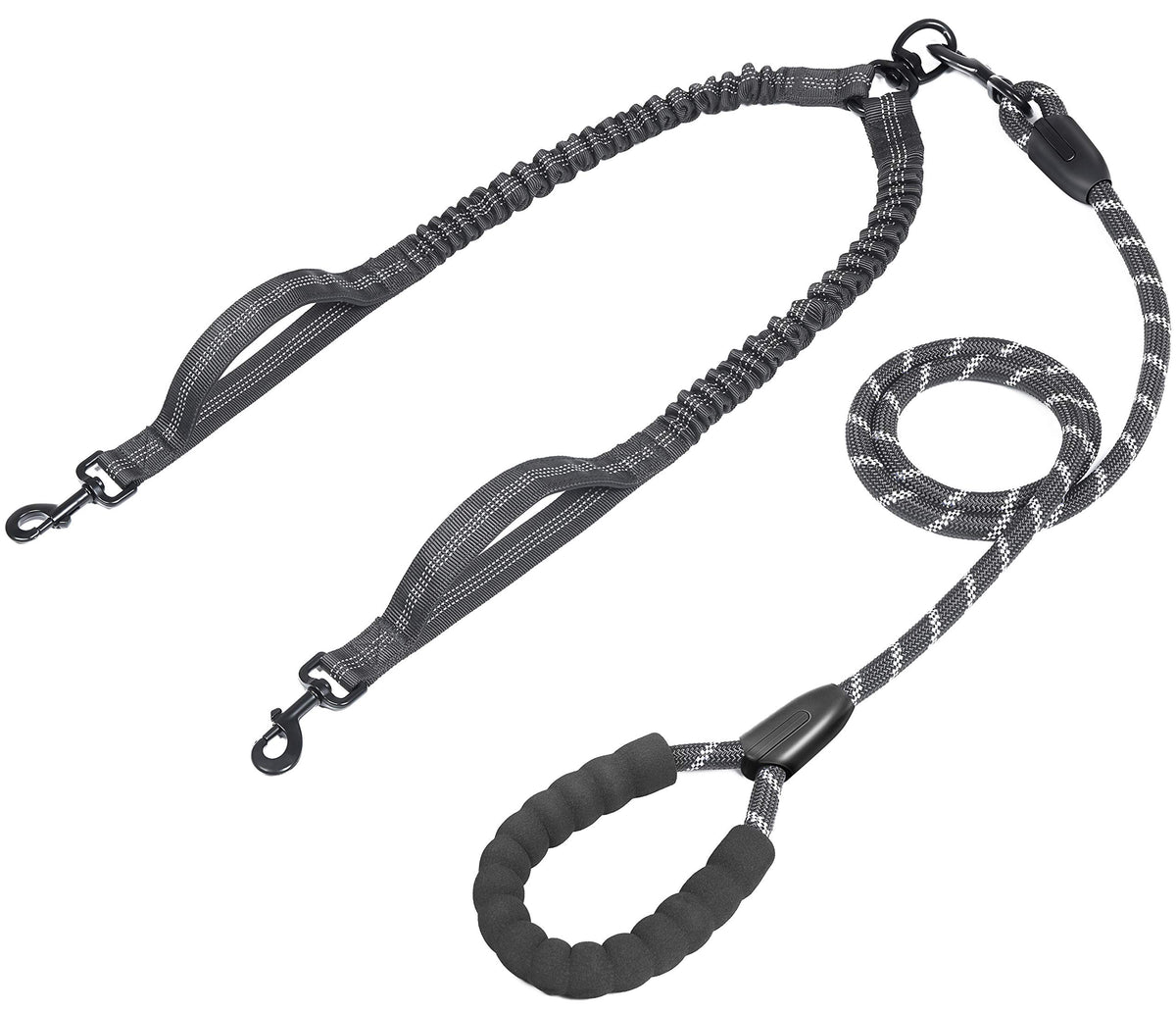iYoPets double dog leash with 360 swivel reduces tangling during two-dog walks.
