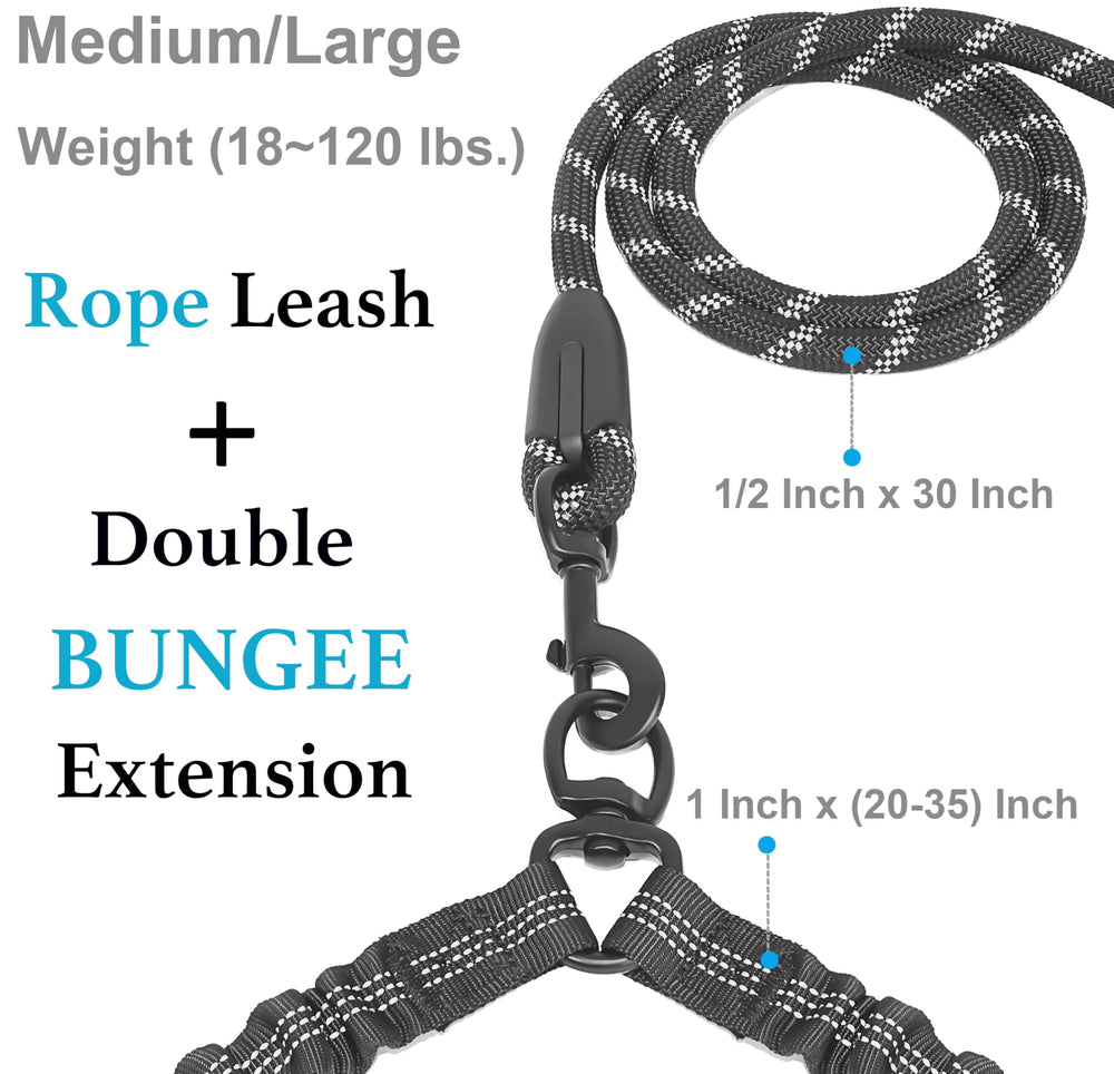 iYoPets leash shows two traffic handles for extra control when dogs pull apart.