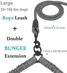 iYoShop double dog leash showing the elastic bungee extension for smoother pulls
