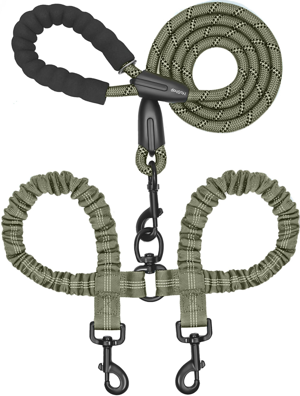 iYoShop Dual Dog Leash with 360° swivel enables tangle-free walks for two dogs.