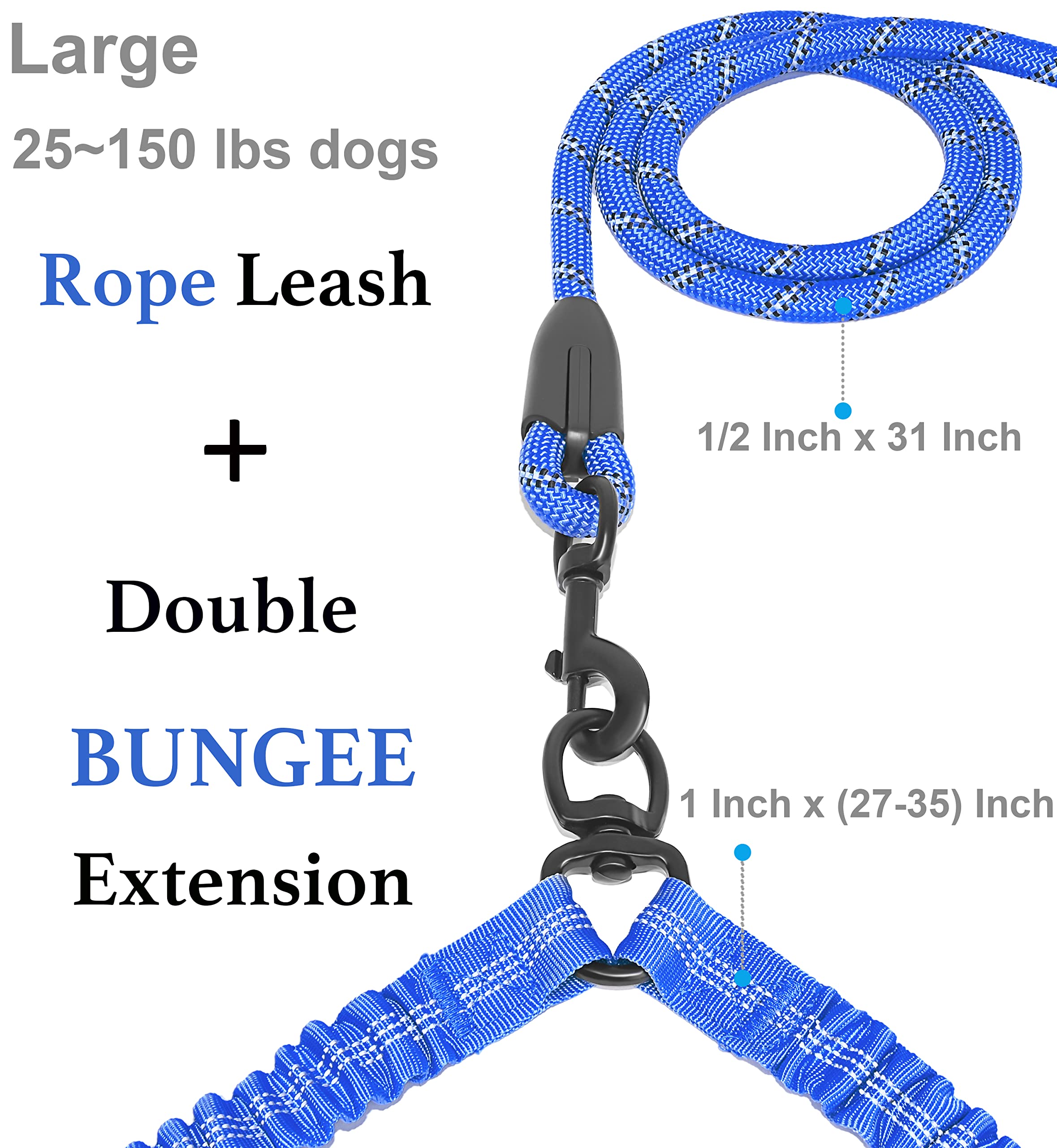 iYoShop dual dog leash with bungee extension absorbs shocks during energetic walks
