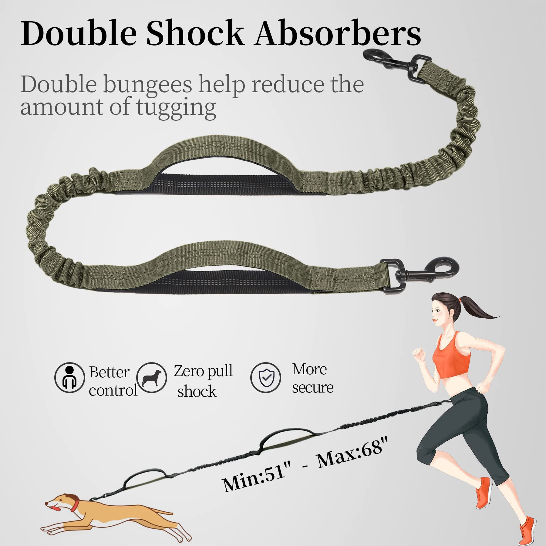 iYoShop leash includes extra waist and traffic handles for quick control.