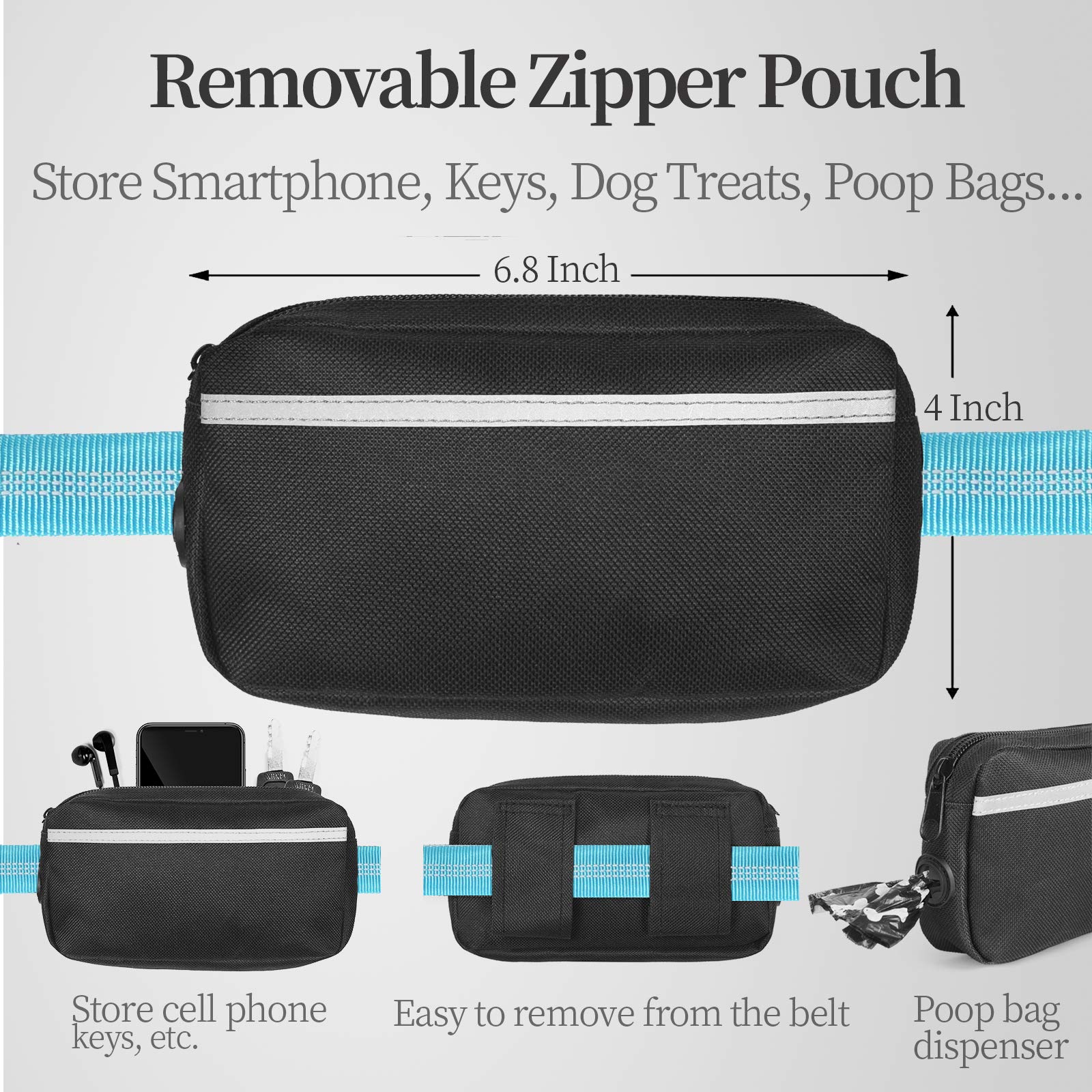 iYoShop leash with double shock absorbers cushions tugging during runs.