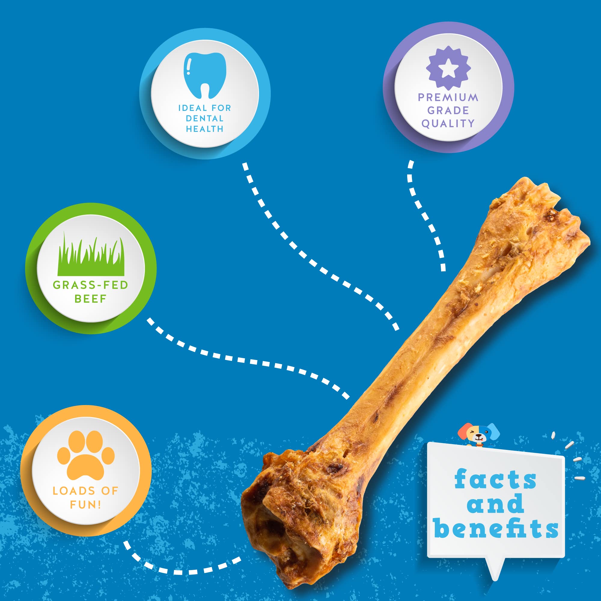 Jack&Pup grass-fed beef shin bone image highlights natural sourcing and healthful ingredients.