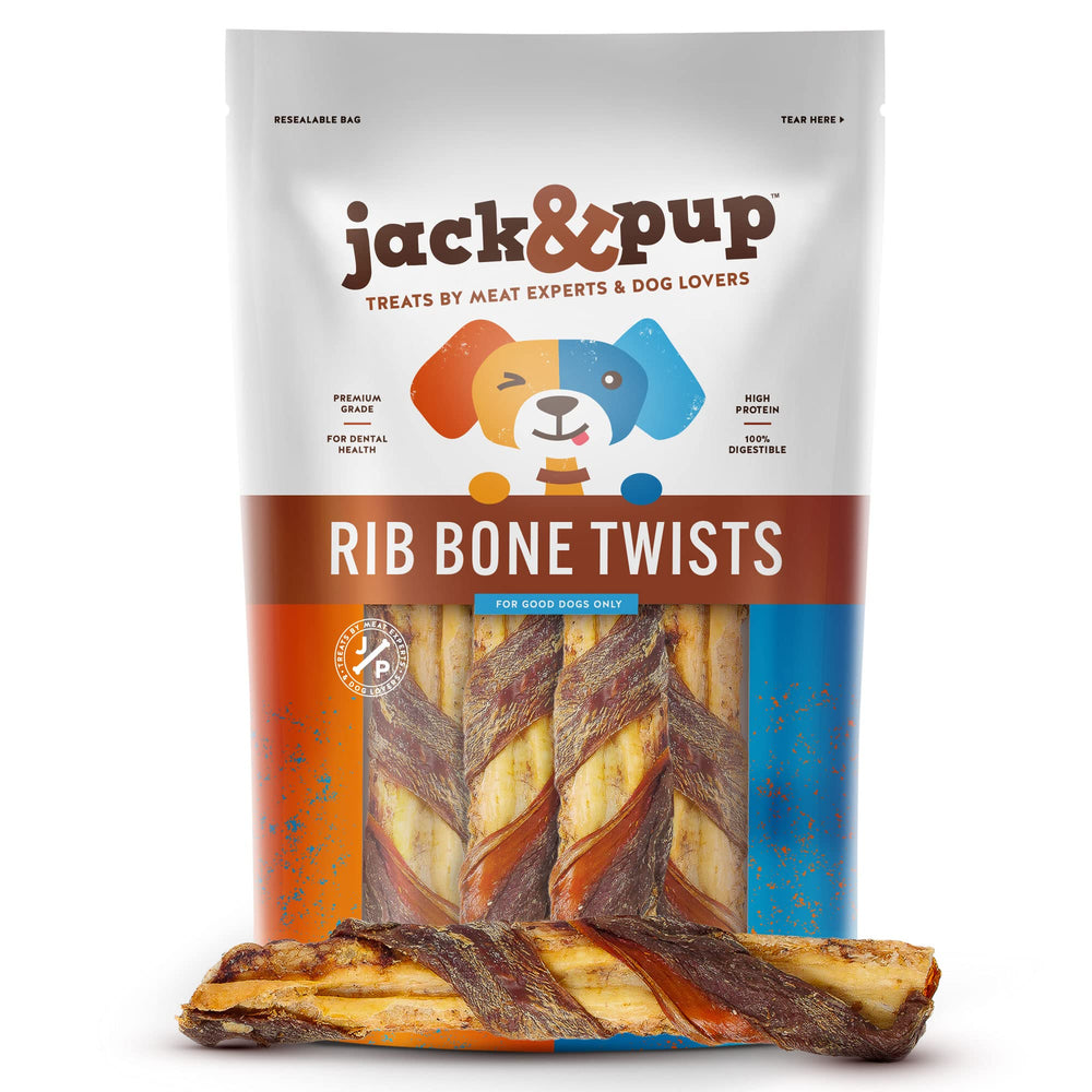 Jack&Pup Twist Beef Rib Bone for small dogs—savory jerky twist for long-lasting chew.