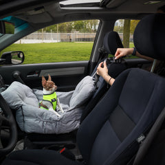 Jacko & Co Premium Dog Car Seat back view highlights plush cushion for cozy rides.