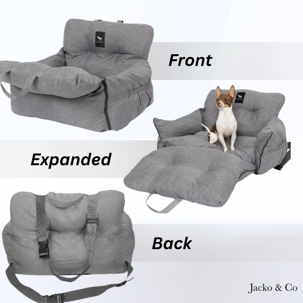 Jacko & Co Premium Dog Car Seat in-car setup suits front or back seat.