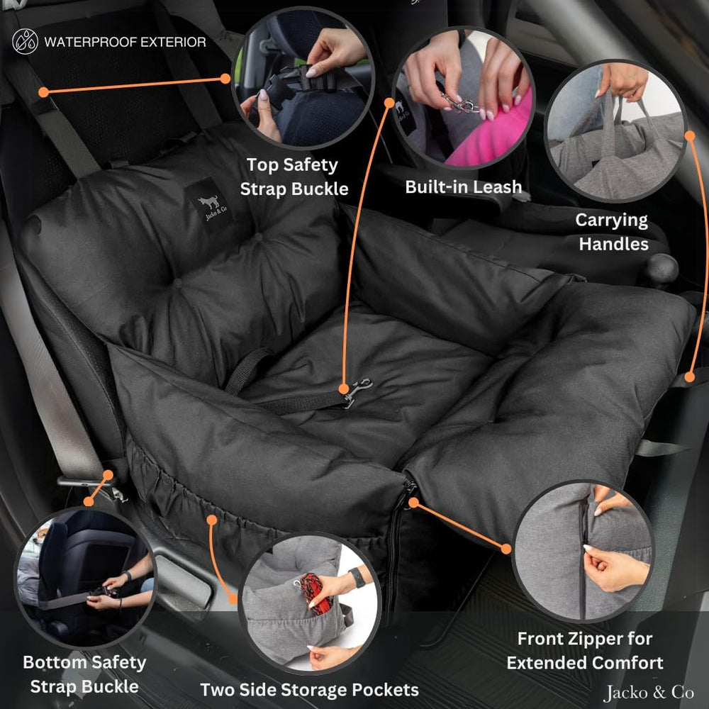 Jacko & Co Premium Dog Car Seat soft cushion close-up for plush comfort.