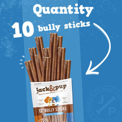 Jack&Pup thick bully stick offers satisfying texture and beef flavor for chewers.