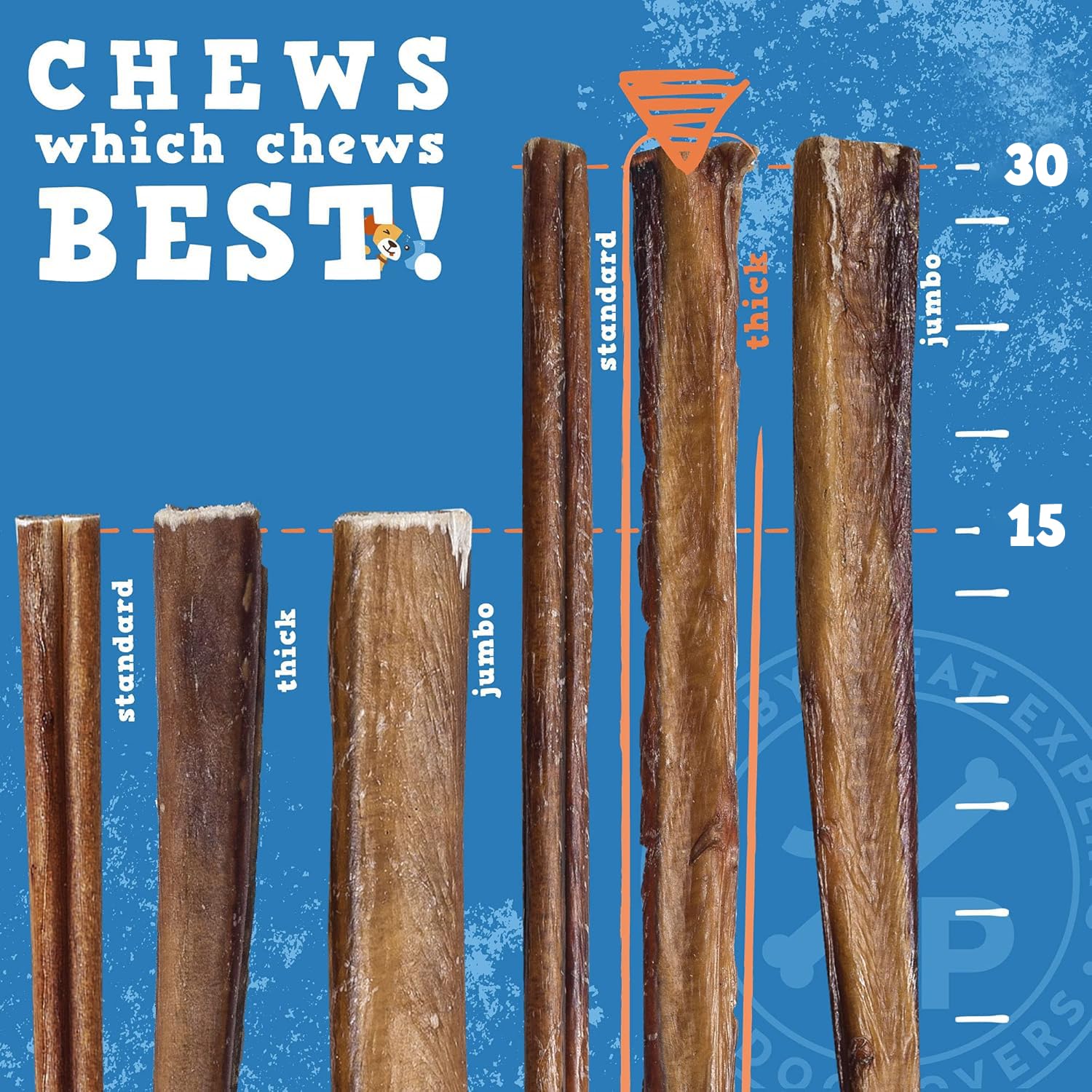 Jack&Pup thick bully-stick close-up highlighting premium beef pizzle texture