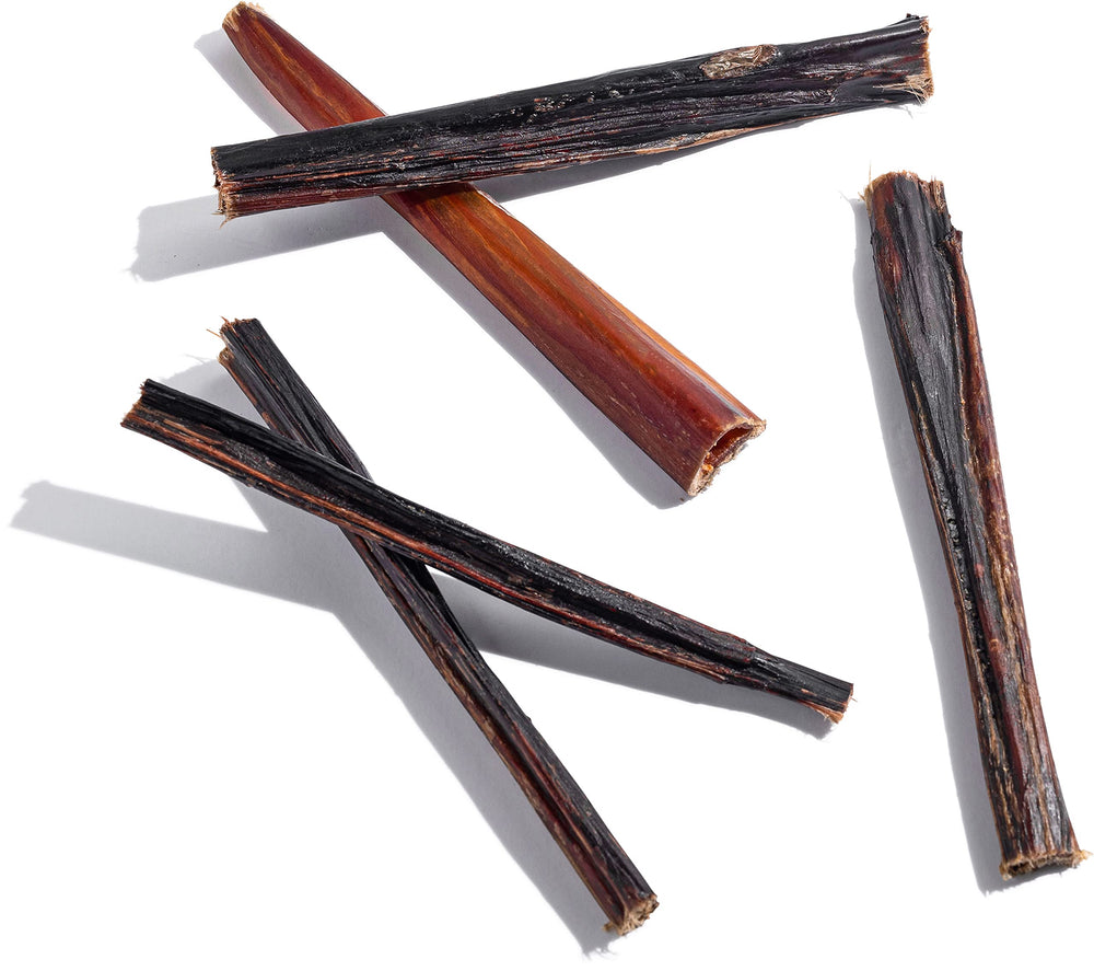 Jack&Pup skinny bully stick texture closeup—natural beef chew for healthy chewing