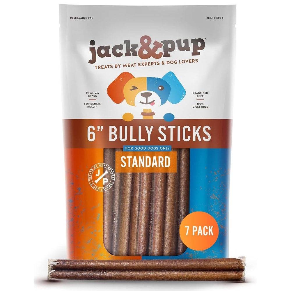 Jack&Pup 6-inch bully sticks pack seven pieces for long chew sessions