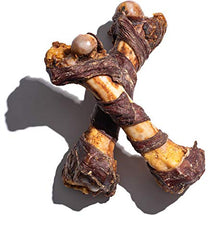 Jack&Pup bacon-twist dog bone close-up—bold flavor and hours of chewing fun.
